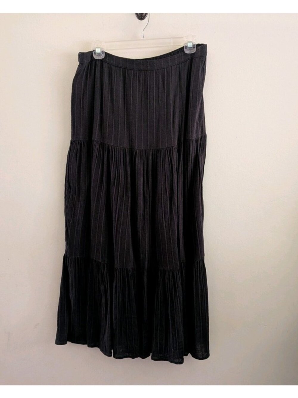 Abound Tiered Maxi Skirt Women's Med Black Cotton Blend Whimsigoth Boho Pull On